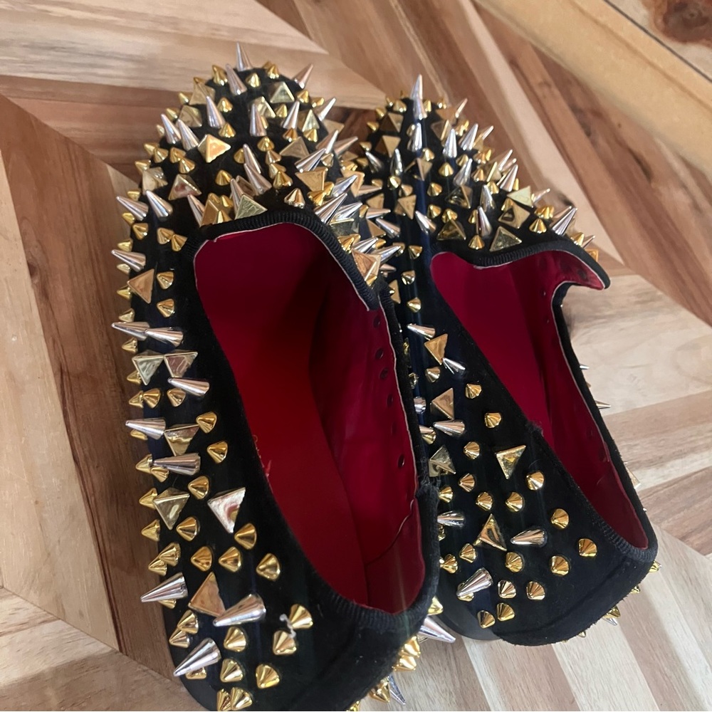 Black Studded Slip-On Loafers with Gold And Silver Spikes - Picture 11 of 15